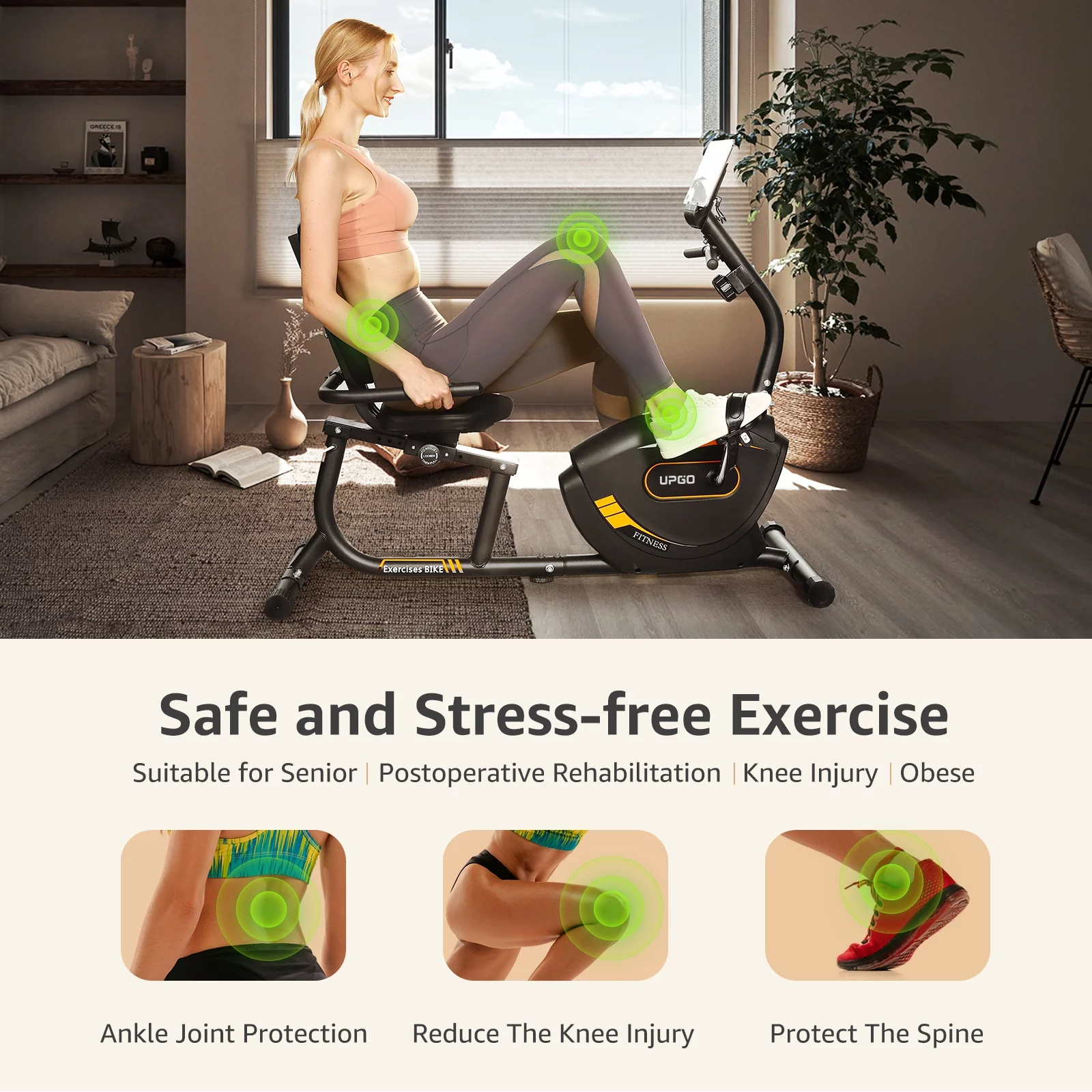 UPGO Recumbent Exercise Bike for Adults Seniors - Indoor Magnetic Cycling Fitness Equipment for Home Workout