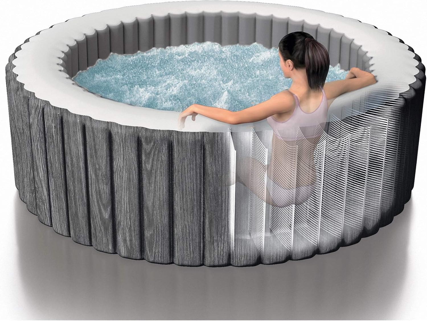 Intex Greywood Deluxe 4 Person Outdoor Portable Inflatable Hot Tub Spa with Multi-Color LED Light, Foam Headrests, and 140 Soothing Bubble Jets, Gray