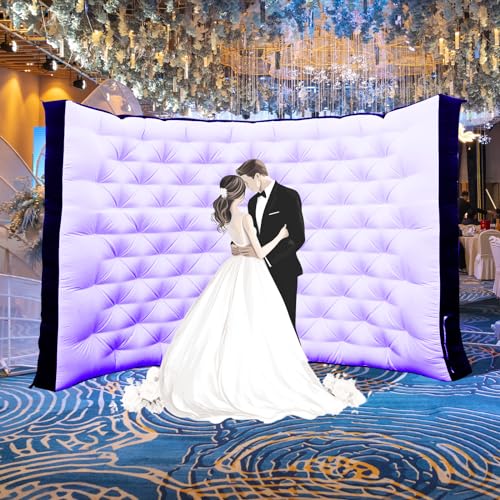 White Inflatable Photo Booth Wall with Led Lights(16 Colors Changing), Inflatable Tent(8.3x4x8.3 ft) Inner Air Blower for Parties Anniversary Events
