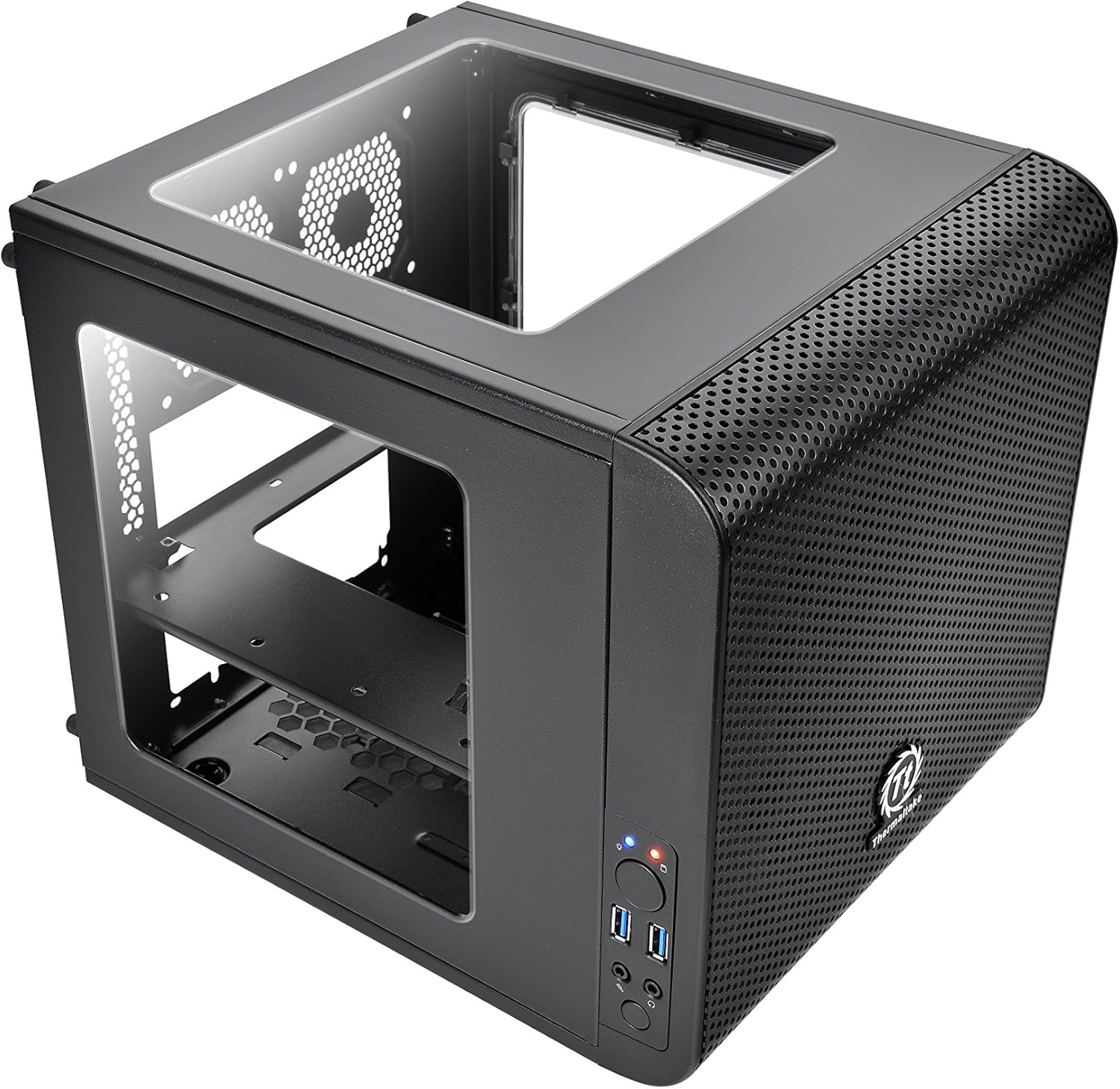 Thermaltake Core V1 SPCC Mini ITX Cube Gaming Computer Case Chassis, Interchangeable Side Panels, Black Edition, CA-1B8-00S1WN-00