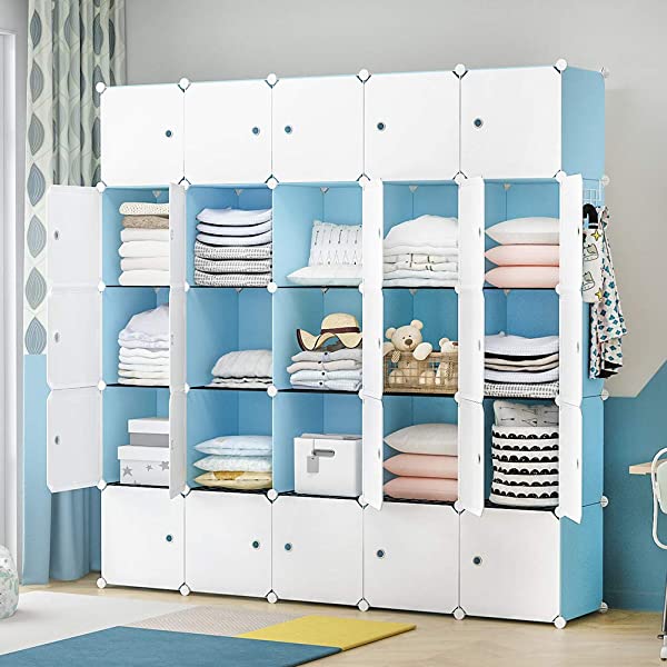 YOZO Cube Storage Organzier Portable Closet Wardrobe Bedroom Dresser (71x14x71 inches) Portable Closet Cube Shelf Armoire Pantry Cabinet, 25 Cubes