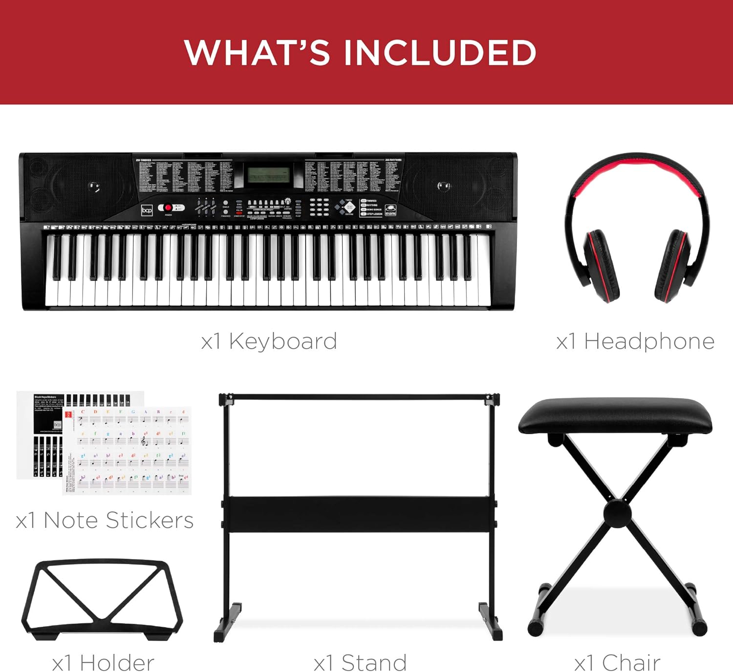 Best Choice Products 61-Key Beginners Complete Electronic Keyboard Piano Set w/Lighted Keys, LCD Screen, Headphones, Stand, Bench, Teaching Modes
