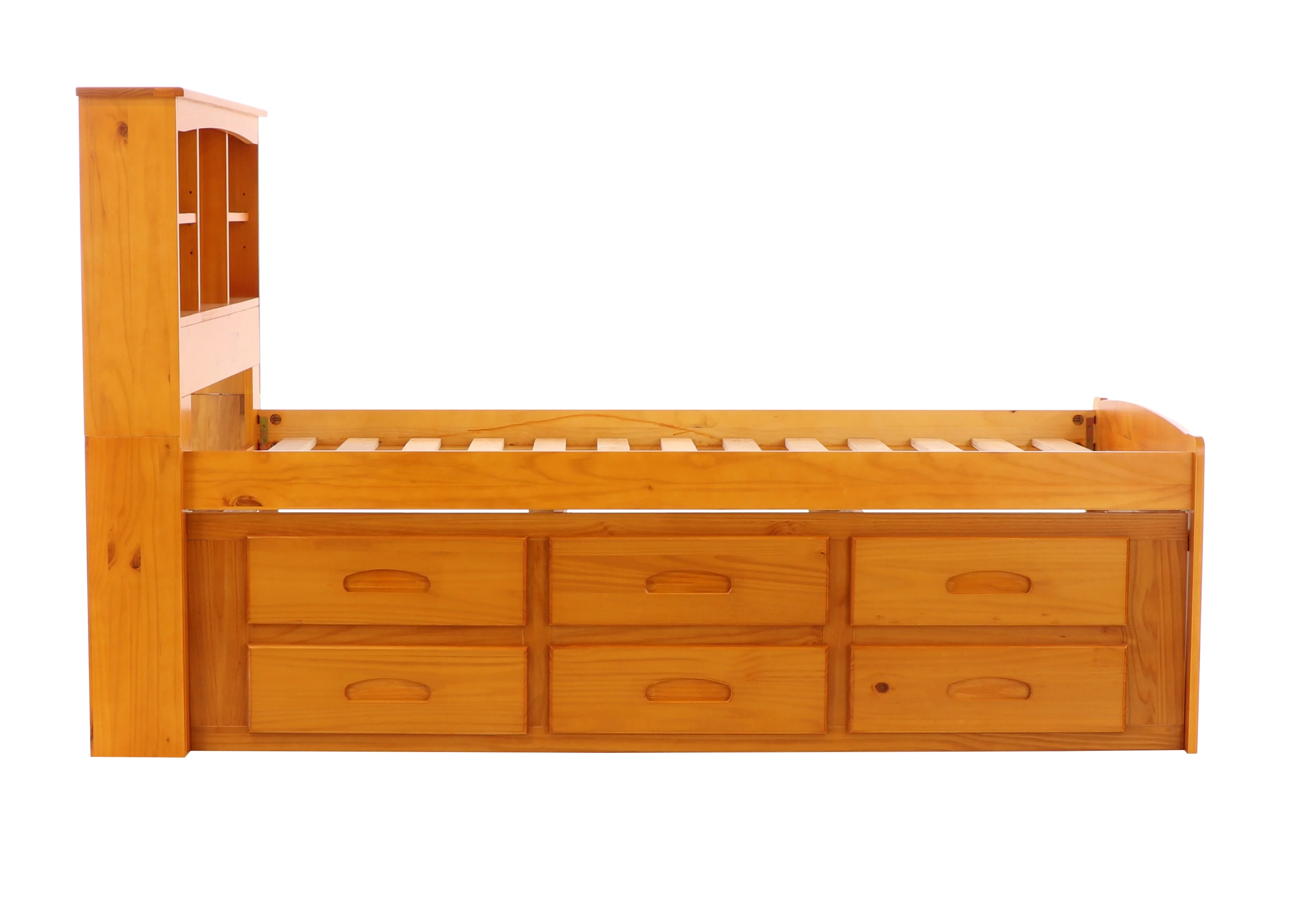 Discovery World Furniture - Full Size Bed Frame with Headboard Bookcase Captain Bed with 6 Drawers, Full Size Bed with Storage, Charcoal