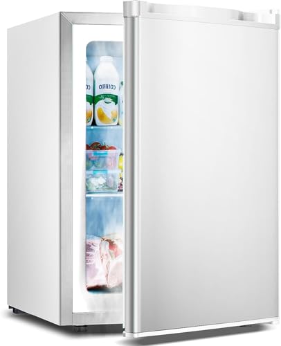 3.0 Cu.ft Upright Freezer, Small Mini Freezer with Adjustable Thermostat, Removable Shelves, Reversible Single Door, for Bedroom/Home/Dorms/Apartment