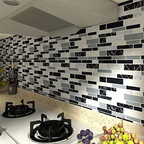 Longking 10-Sheet Peel and Stick Tile Backsplash, Vinyl 3D Self-Adhesive Tile Stickers for Kitchen, Bathroom, Counter Top, Marbl