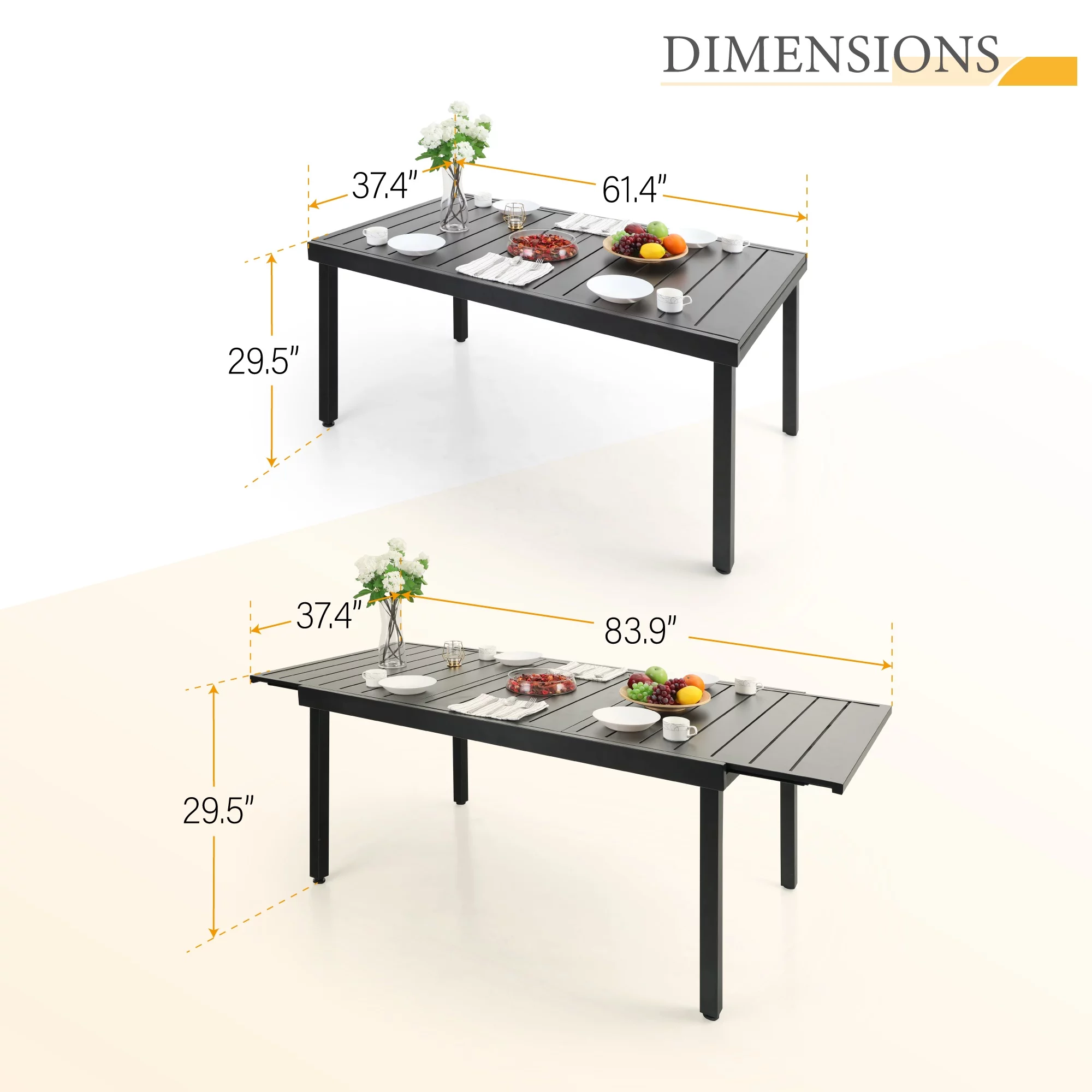 MF Studio 7 Pieces Outdoor Patio Dinning Set with 6 C Spring Textilene Chairs and 1 Metal Extendable Dining Table for 6 Person,Black&Gray