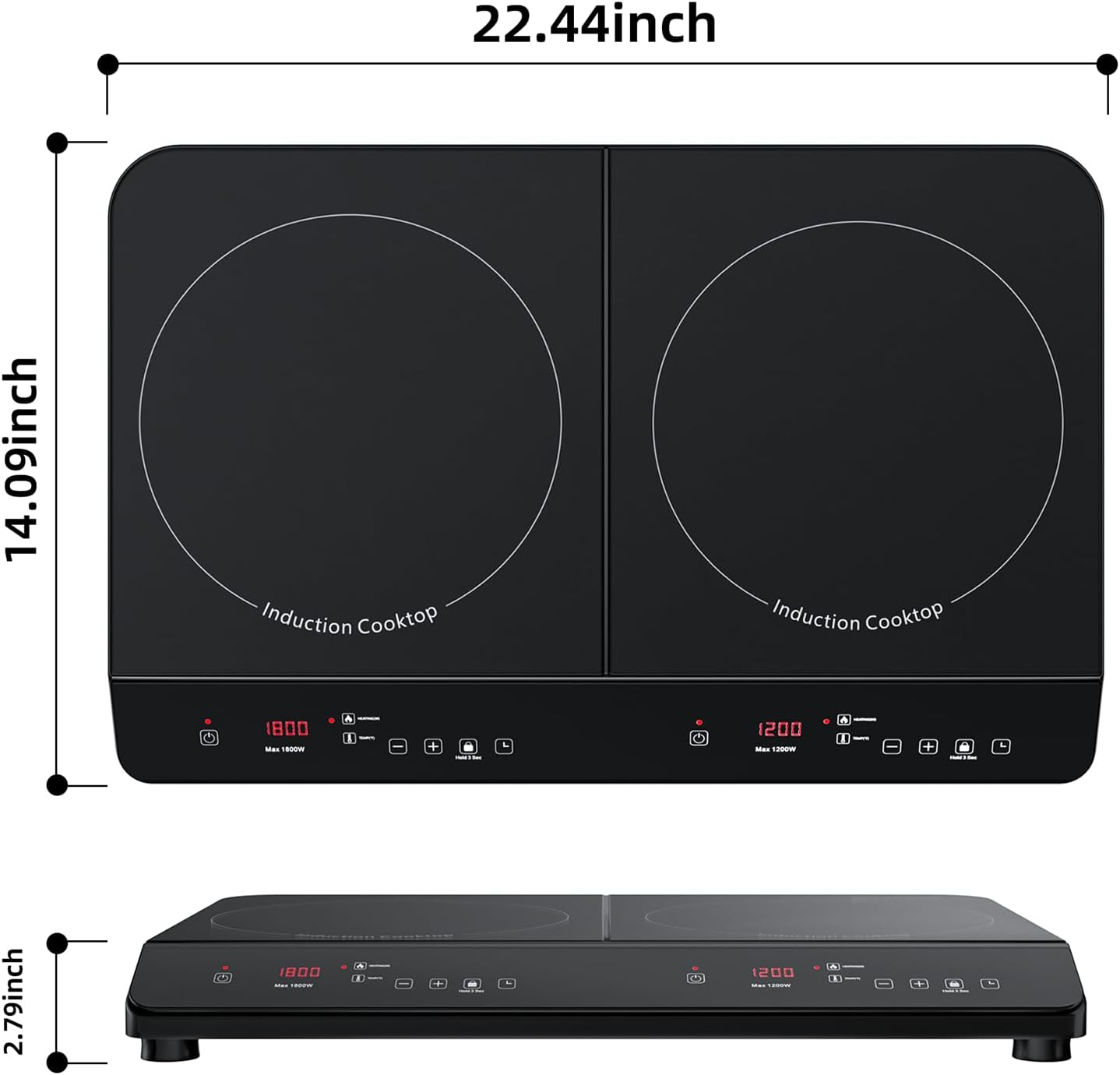 Double Induction Cooktop 1800W Dual Burner Induction Cooker 2 Burners Electric Countertop Stove With 9 Power Levels