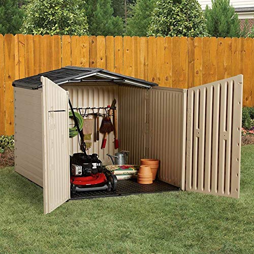 Rubbermaid Slide-Lid Resin Outdoor Storage Shed (5 x 6.5 Ft),Weather Resistant, Beige/Brown