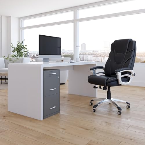 STAPLES 3-Drawer Vertical File Cabinet, Letter Size Documents, Lockable & Mobile, 18.9" D x 14.3" W x 26.8" H, Charcoal