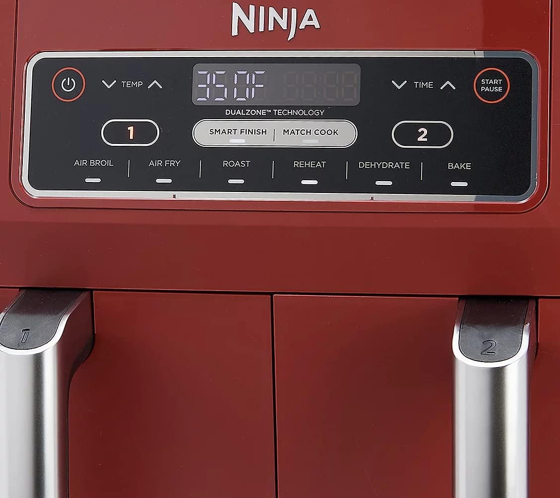 Ninja DZ201 Foodi 6 in 1 2 Basket Air Fryer with DualZone Technology, 8 Quart Capacity, cinnamon Stainless Finish Renewed cinnamon /Red