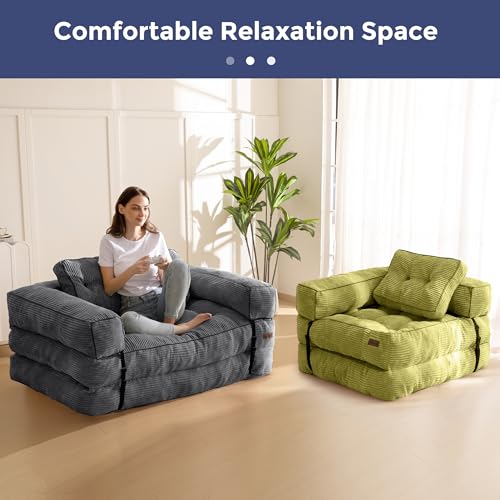 MAXYOYO Folding Sofa Bed, L-Shaped Convertible Sofa Bed with Armrest Foldable Sleeper Couch with Pillow