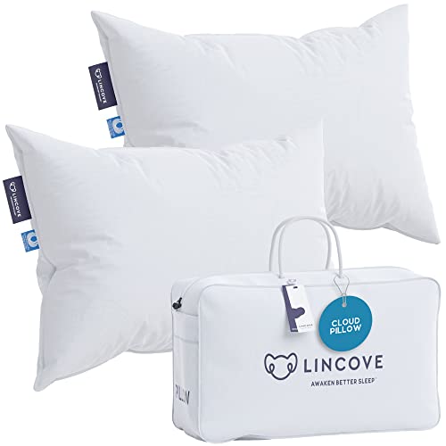Lincove Cloud Natural Canadian Down and Waterfowl Feather Pillow, White Luxury Sleeping Pillow - 625 Fill Power, 500 Thread Count Cotton Shell