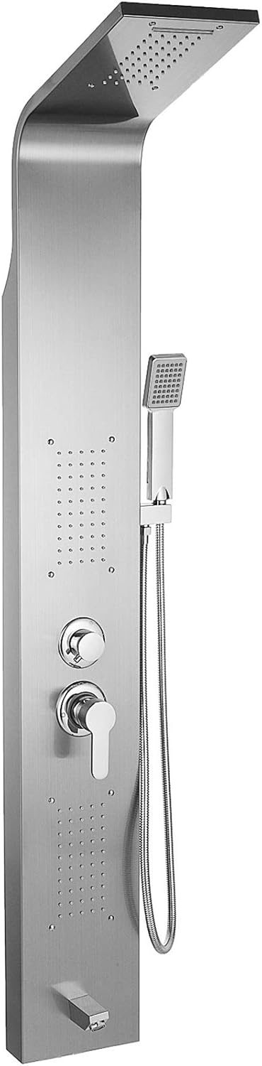 Happybuy 5 in1 Shower Panel Tower System Stainless Steel Multi-Function Shower Panel with Spout Rainfall Waterfall Massage Jets Tub Spout Hand Shower
