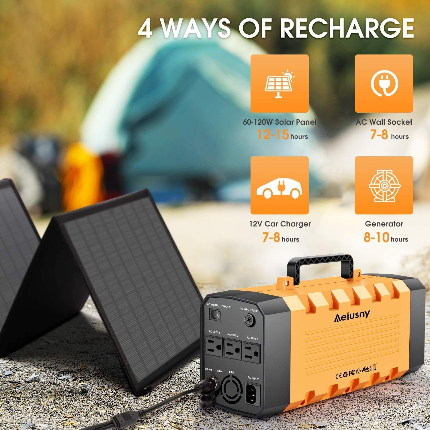 Aeiusny Portable Solar Generator 500W 288WH UPS Power Station Emergency Battery Backup Power Supply Charged by Solar/AC Outlet/Car for CPAP Laptop