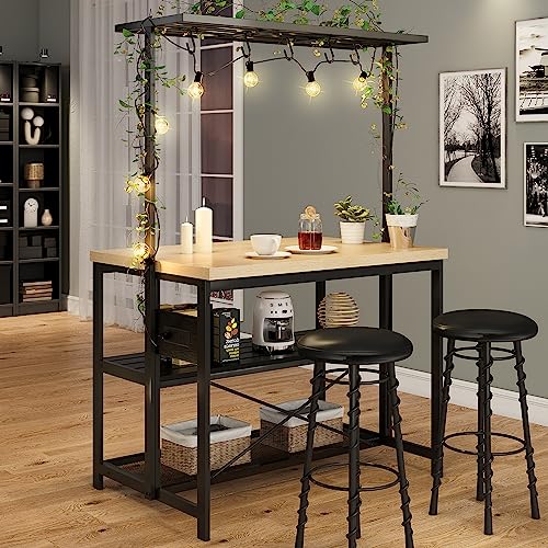 Kitchen Island with Storage, Bakers Rack with Power Outlet, Island Table for Kitchen,3 Tier Microwave Stand Oven Shelf,Large Coffee Bar Table