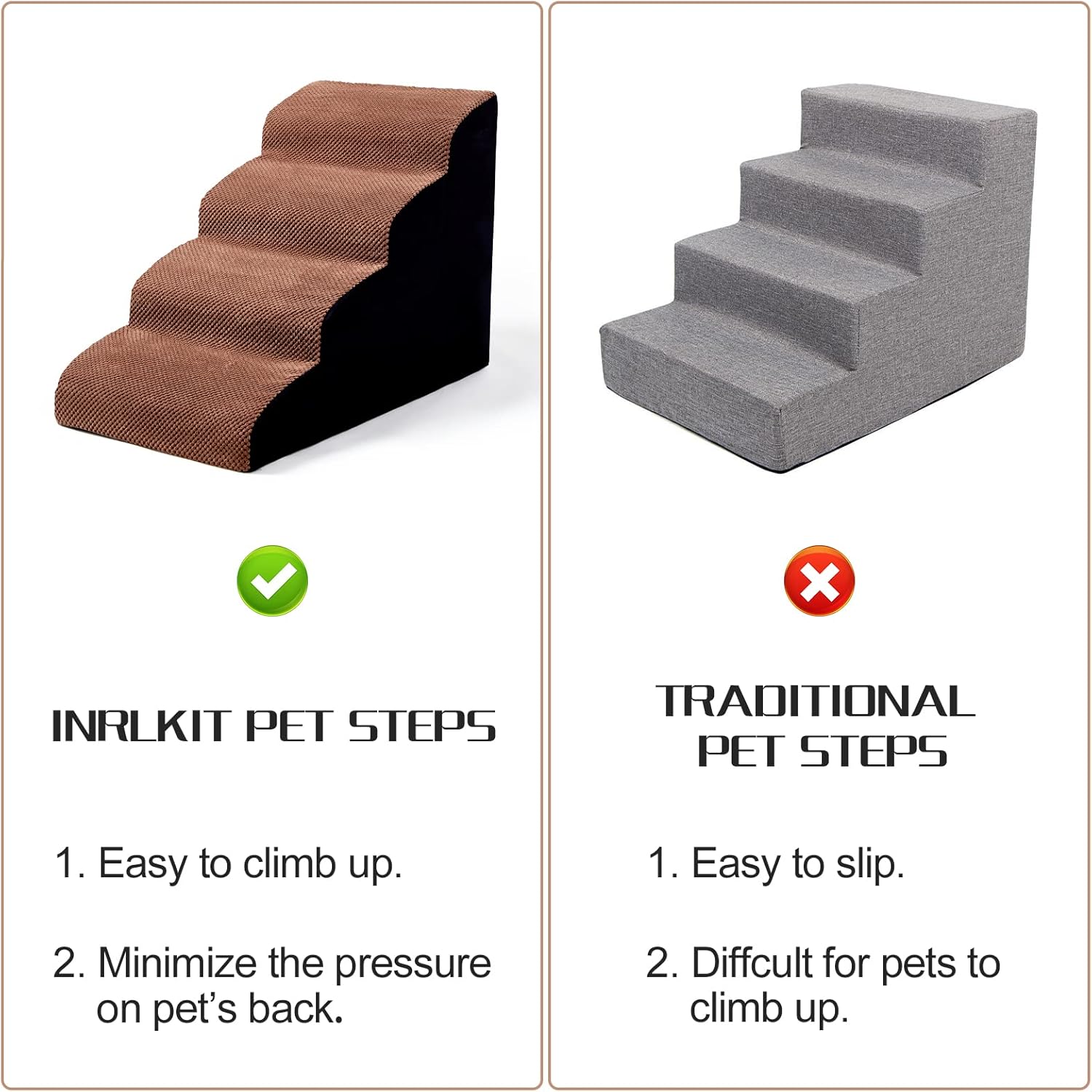 INRLKIT Dog Stairs 4 Tiers Foam Dog Ramps/Steps, Puppy Climbing Ladder Pet Ramp Stairs Step Sofa Bed Ladder for Puppies Small Medium Dogs/Cats