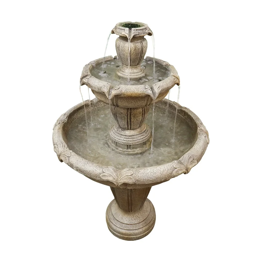 48-Inch Tall Outdoor Decorative 3-Tiered Concrete Relaxation Fountain - Radiant Selections