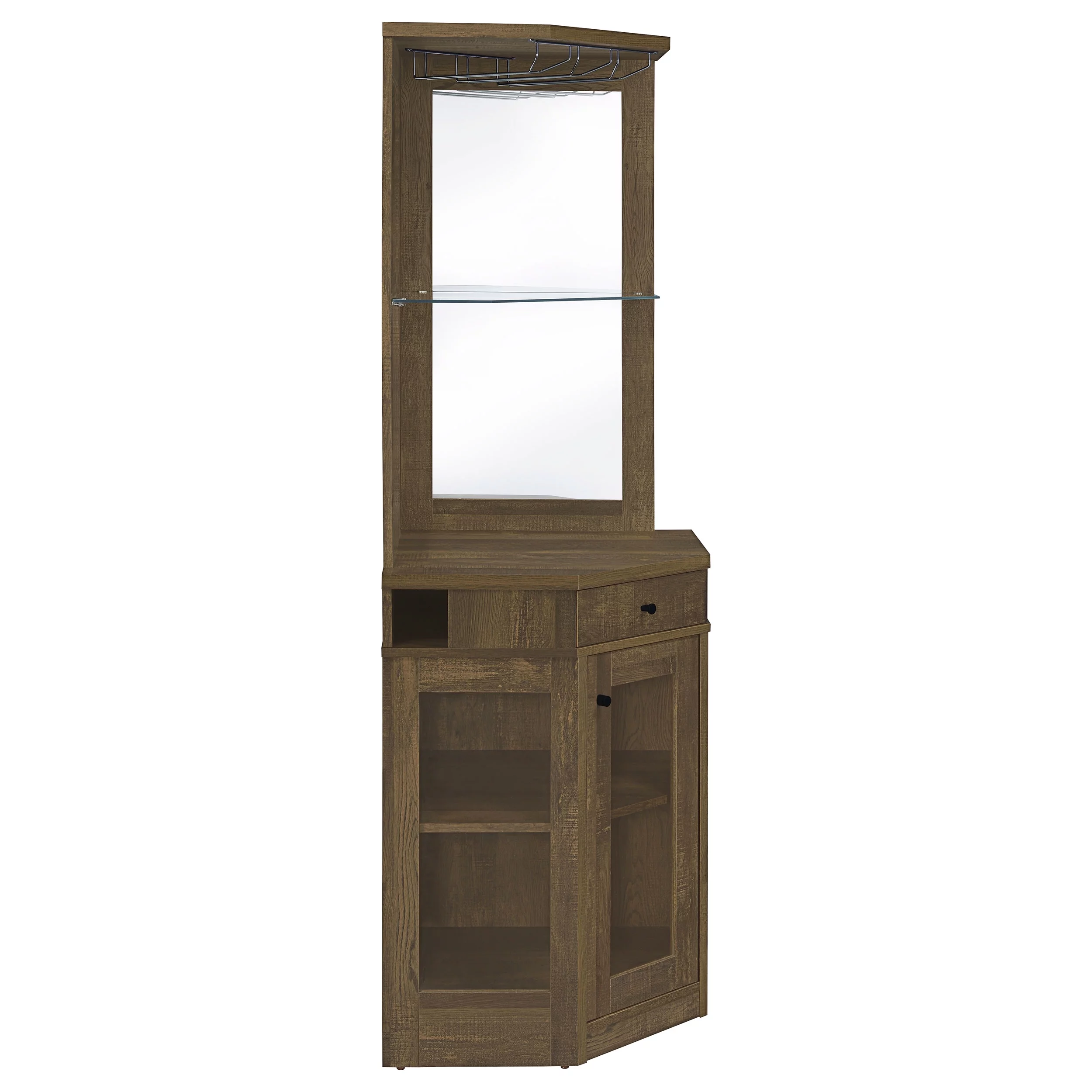Alviso Corner Bar Cabinet With Stemware Rack Rustic Oak