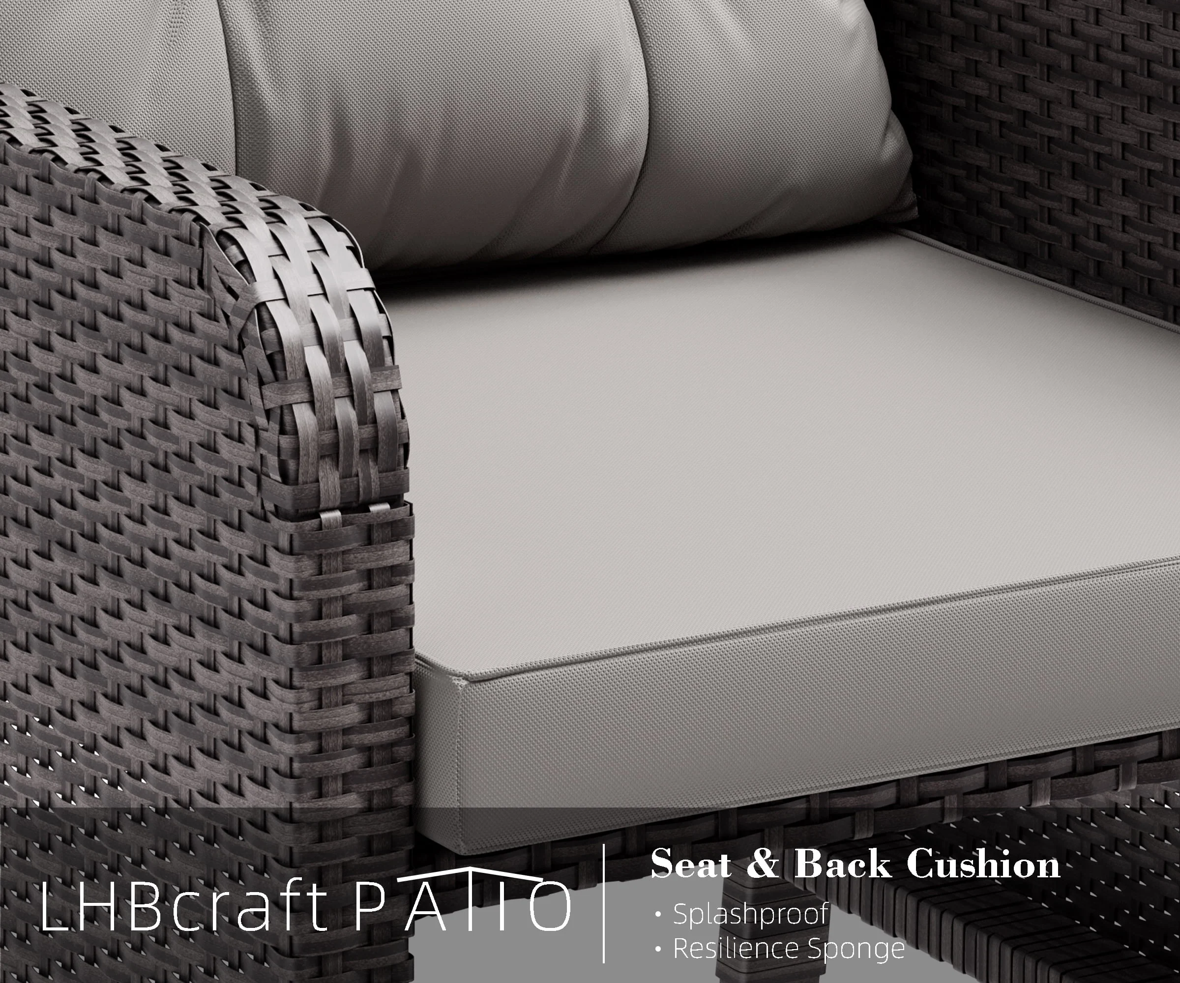 LHBcraft Balcony Furniture 5 Piece Patio Conversation Set, PE Wicker Rattan Outdoor Lounge Chairs with Soft Cushions 2 Ottoman&Glass Table for Porch