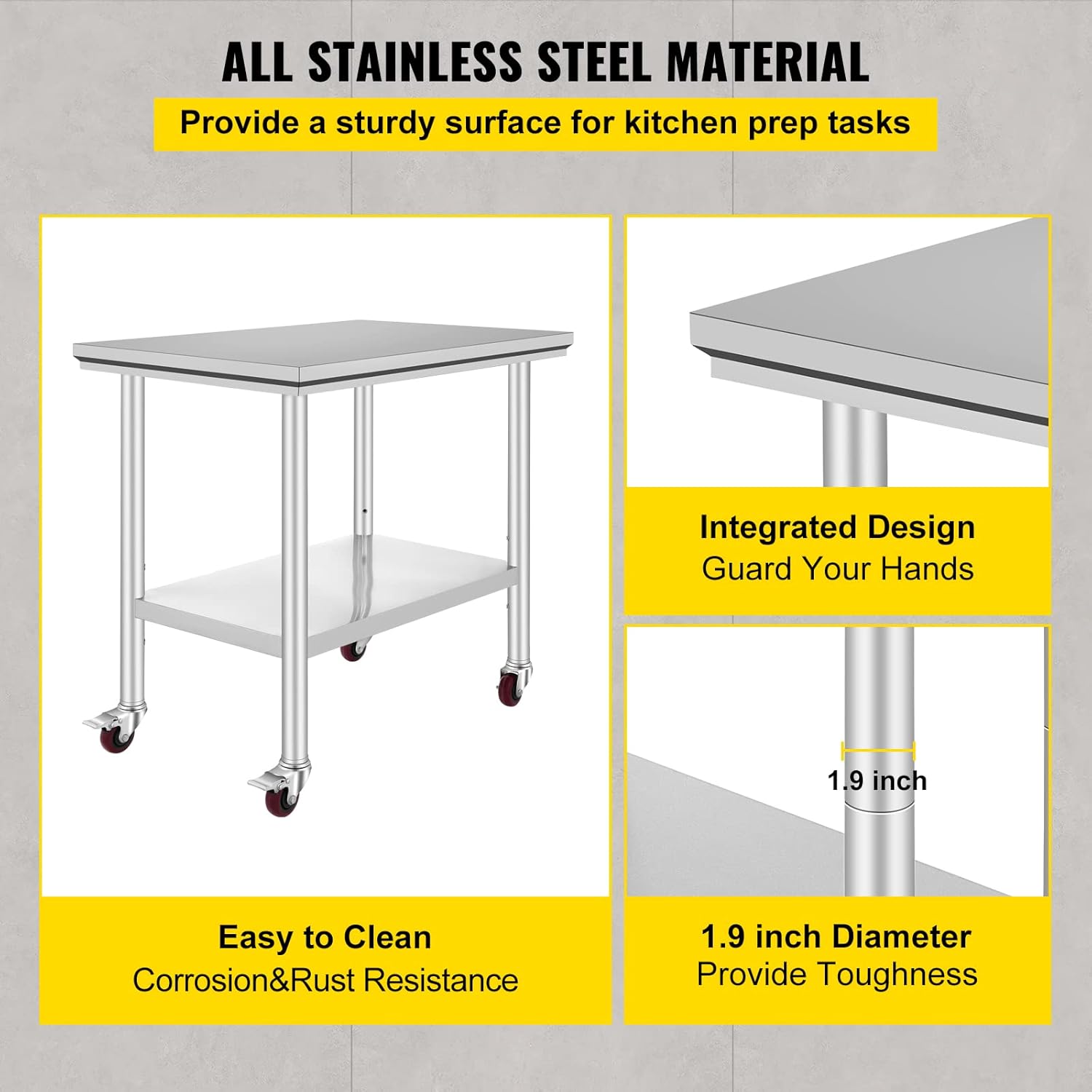 Mophorn Stainless Steel Work Table with Wheels 24 x 30 Prep Table with casters Heavy Duty Work Table for Commercial Kitchen Restaurant Business (24 x