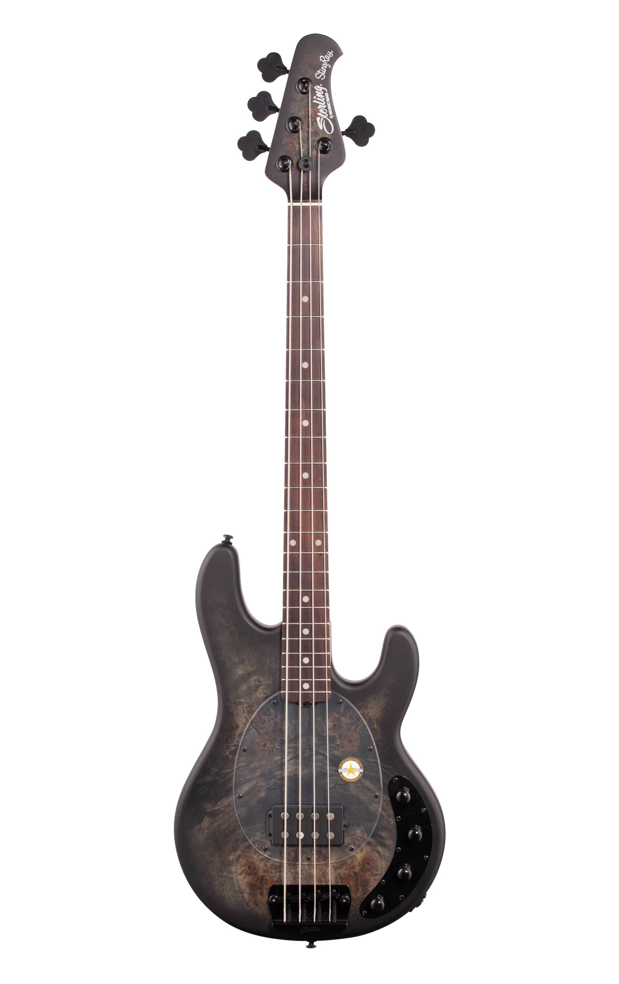 Sterling by Music Man Stingray Burl RAY34PB-TBKS Trans Black Satin Bass Guitar - Avayadevconnect