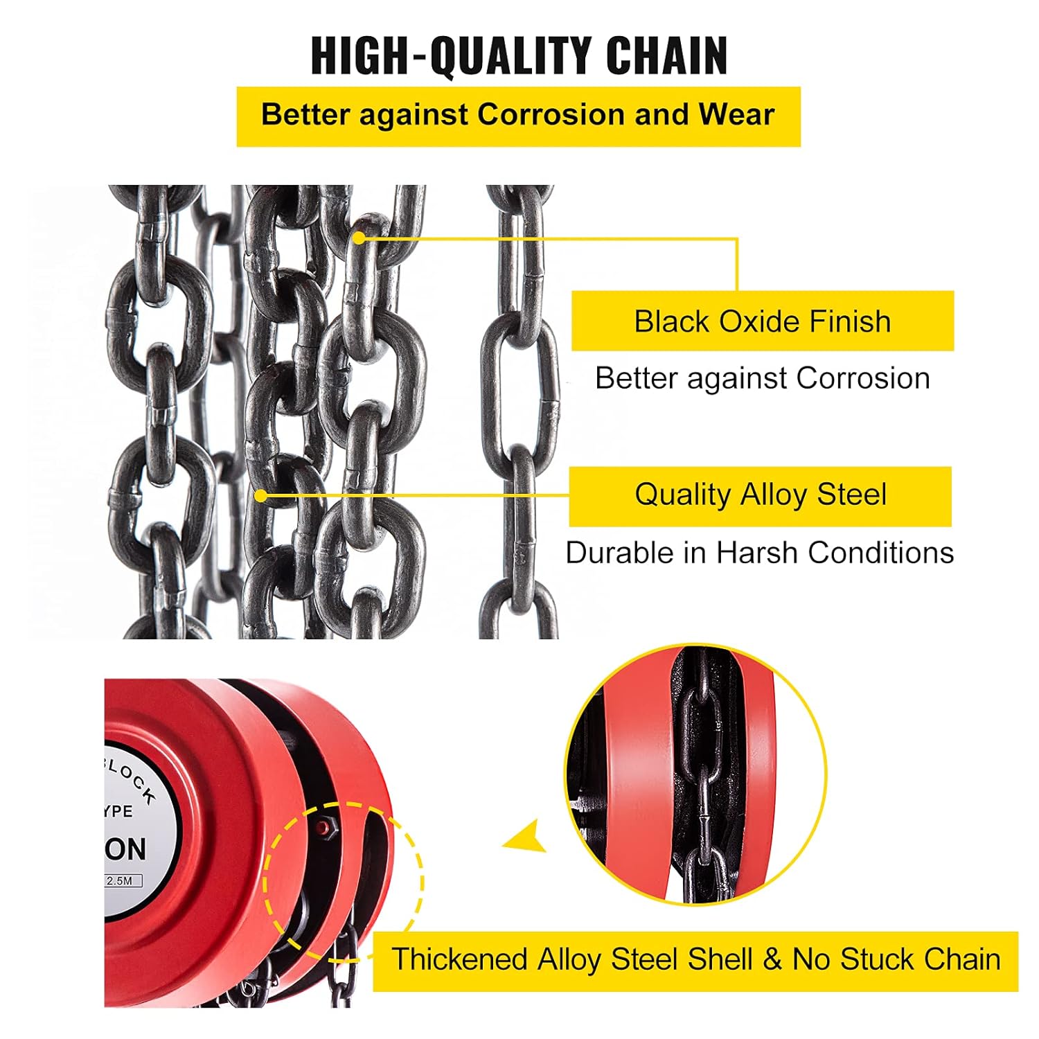 VEVOR Hand Chain Hoist, 2200 lbs /1 Ton Capacity Chain Block, 8ft/2.5m Lift Manual Hand Chain Block