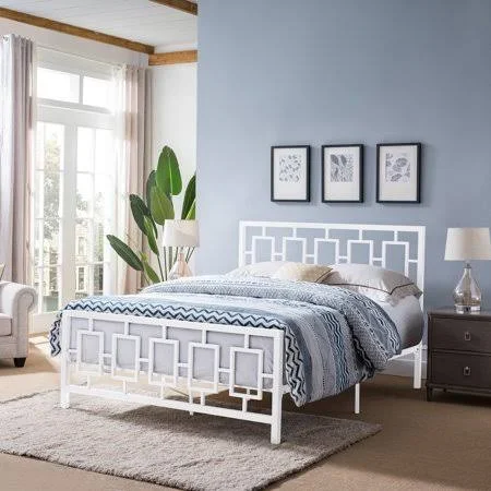 Noble House Krystin Modern Queen-size Iron Bed Frame, White