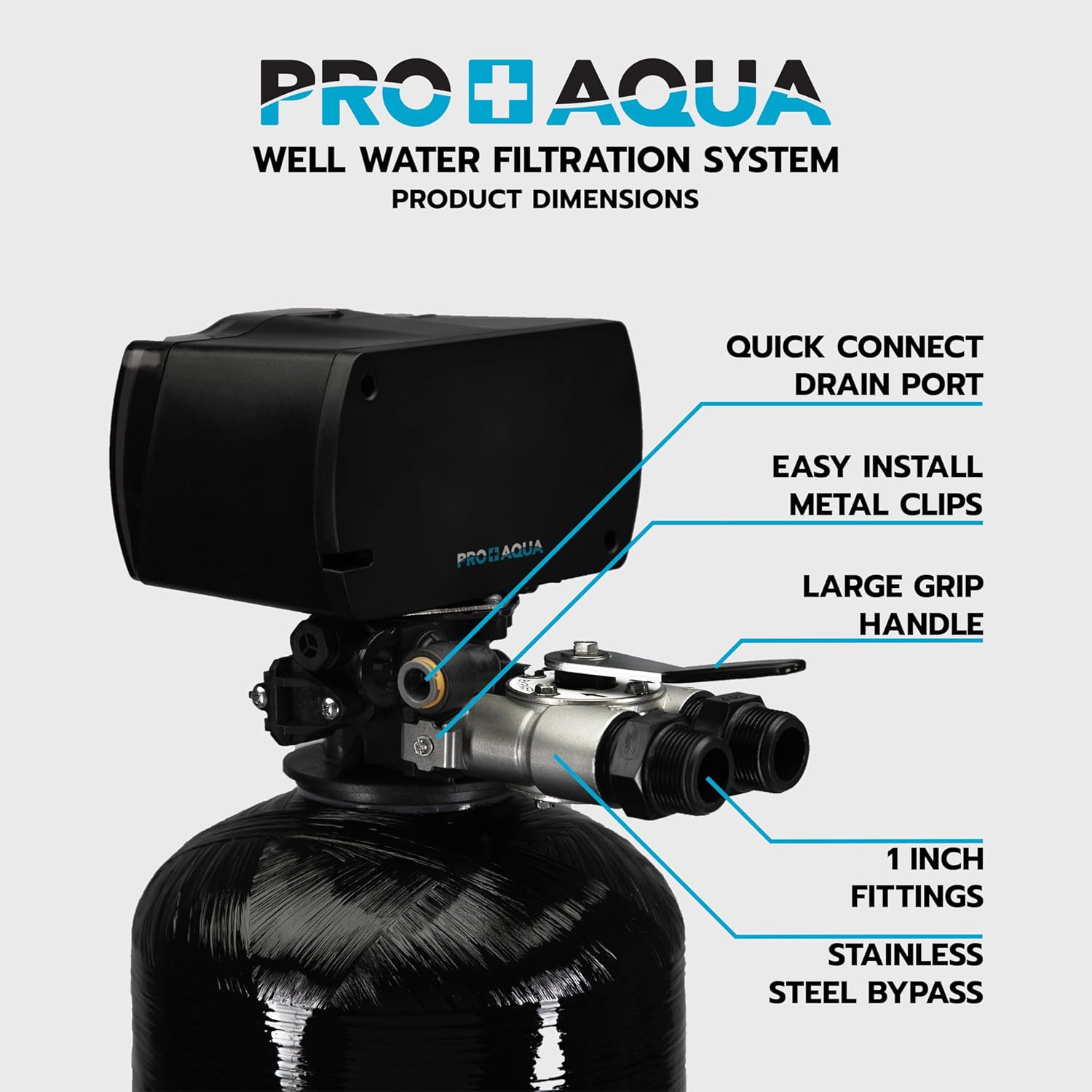 PRO+AQUA Heavy Duty Whole House Well Water Filter System - 100,000 Grains, 99% Effective, Easy Installation, 5-Year Warranty