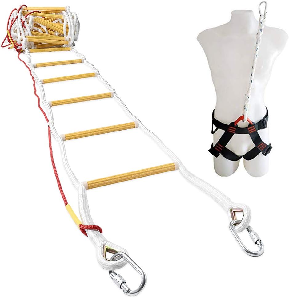 ISOP Fire Escape Ladder for Second Story Windows 13ft Weather Resistant Safety Rope Window Ladder Fire Escape 2 Story with Hooks (13ft with Hooks)