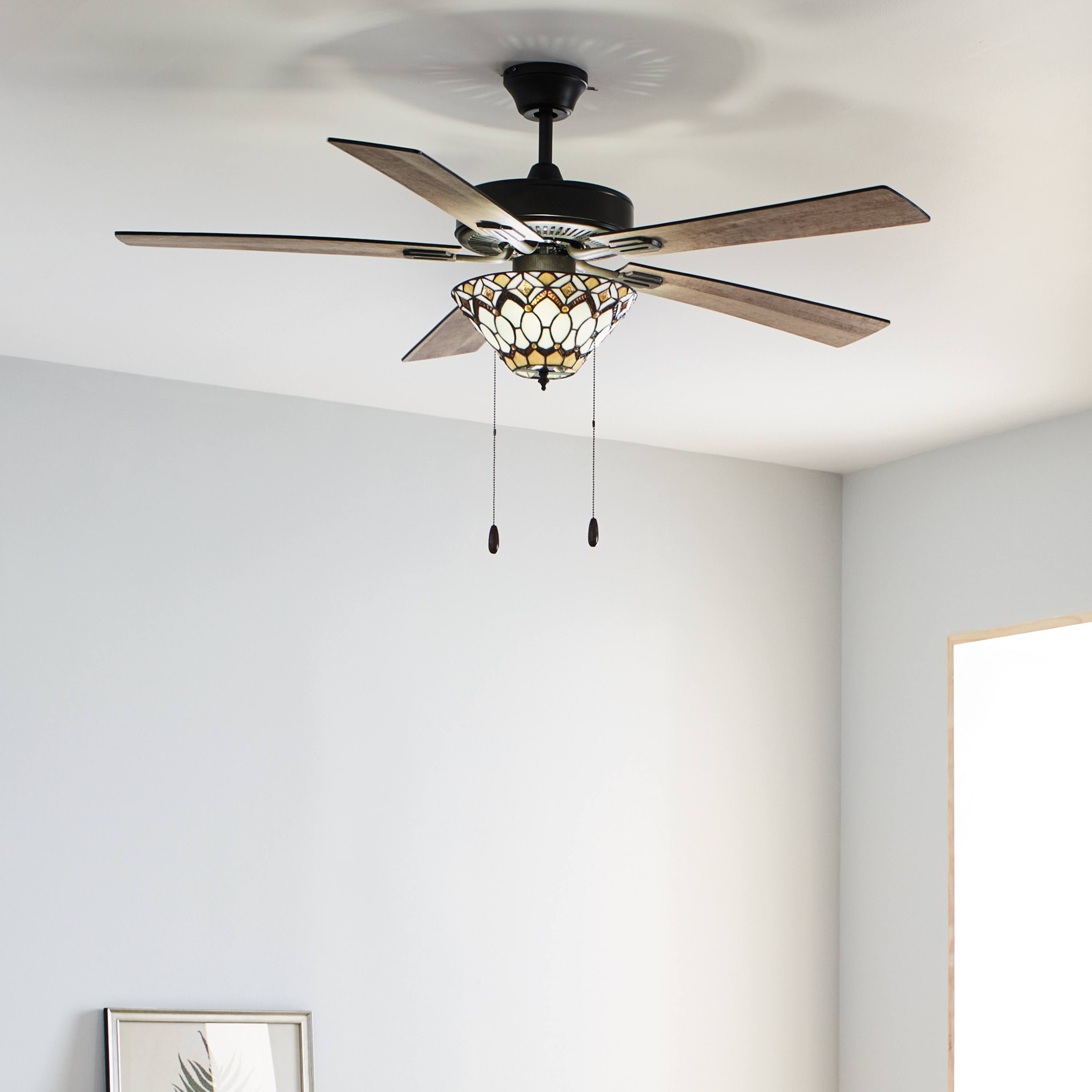 52x22 5-Blade LED Victoria Stained Glass Lighted Ceiling Fan - River of Goods 20184