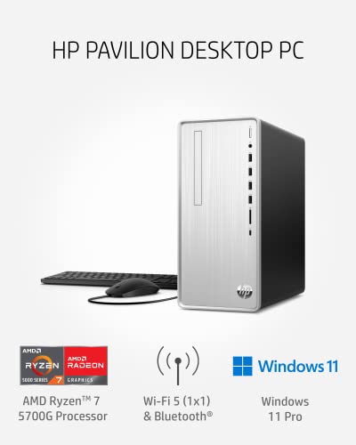 HP Pavilion Desktop PC, AMD Ryzen 7 5700G, 16 GB RAM, 512 GB SSD, Windows 11 Pro, Wi-Fi 5 & Bluetooth Connectivity, 9 USB Ports