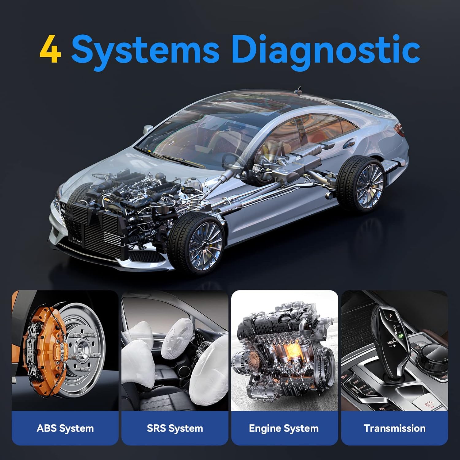 VDIAGTOOL VT100 Scan Tool with ABS Auto Bleed, ABS Brake Bleeding Scan Tool, 4 Systems OBD2 Scanner for ABS/SRS/Transmission/Engine Check