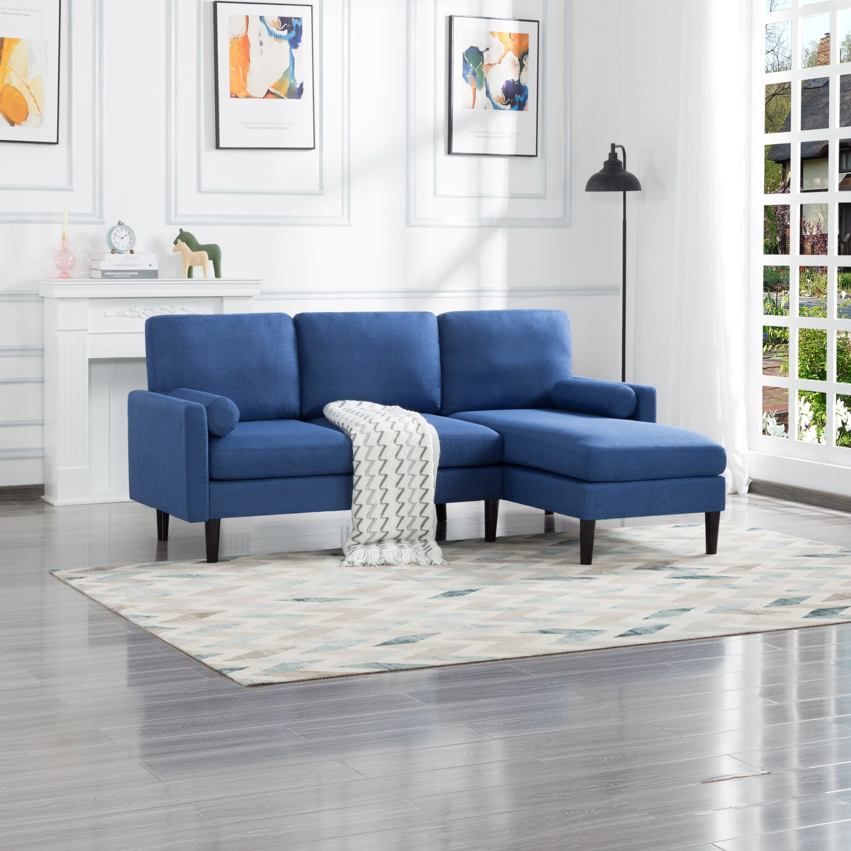 BSHTI 72 inch L-Shape Sectional Sofa, Left Hand Facing Couch with Two Pillows, Reversible Sectional Sofa Couch for Small Space(Navy Blue)