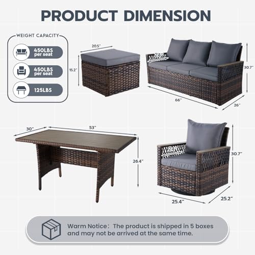 MELLCOM 4 Pieces Patio Furniture Set, Outdoor Wicker Chairs with Ottomans