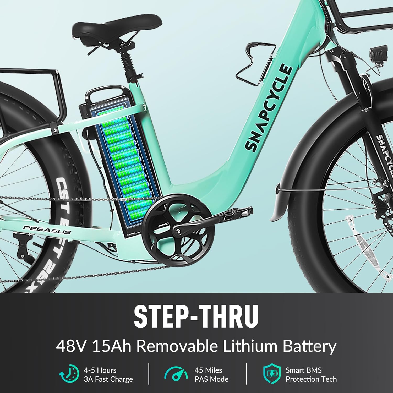Electric Bike for Adults,1000W Peak Motor 28MPH with 26" x 4.0 Fat Tire Step-Thru Ebike,48V 15AH Removable Battery, Hydraulic Brake, Shock Absorber