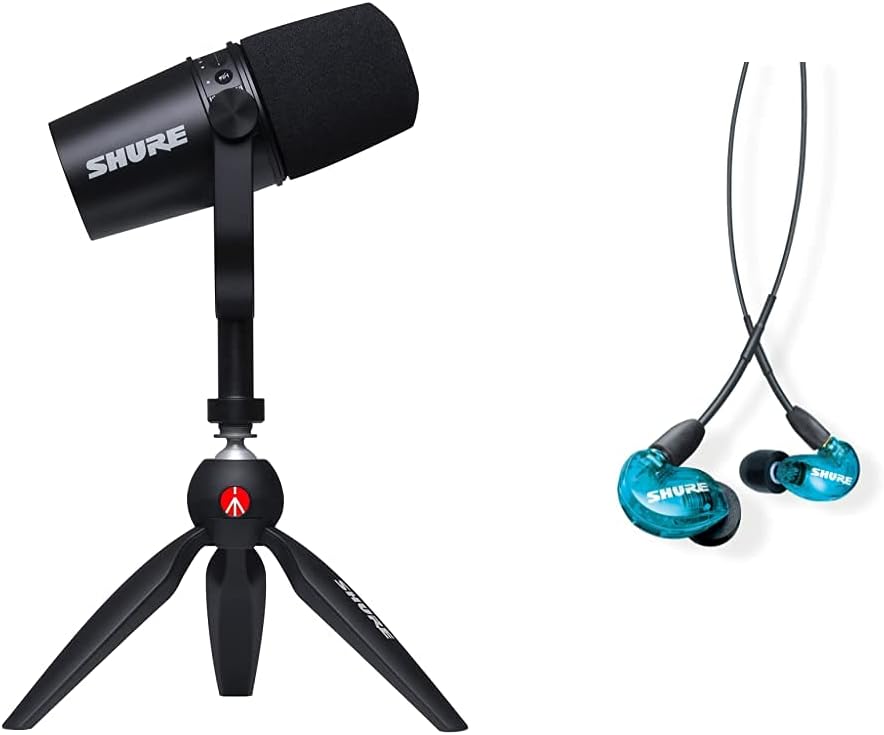 Shure MV7 USB/XLR Dynamic Microphone + SE215 Professional in-Ear Headphones for Podcasting, Recording, Streaming & Gaming, Built-in Headphone Output