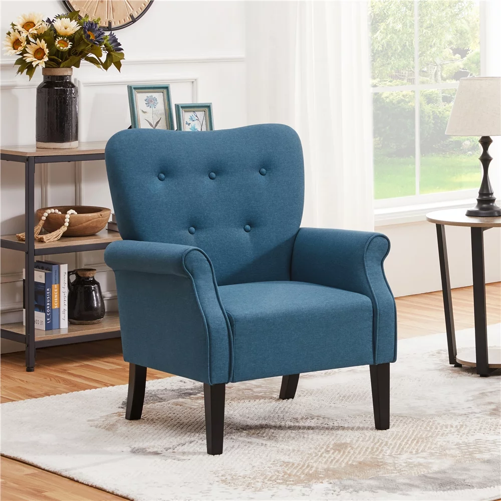 Yaheetech 2pcs Modern Upholstered Accent Chair with Wooden Leg for Living Room, Navy Blue