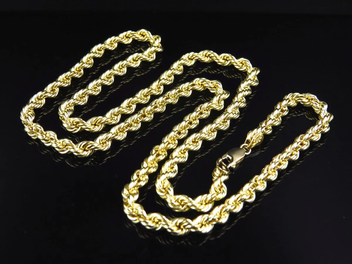 Men's Hollow Rope Chain 4.5MM in 10K Yellow Gold 16-28Inches