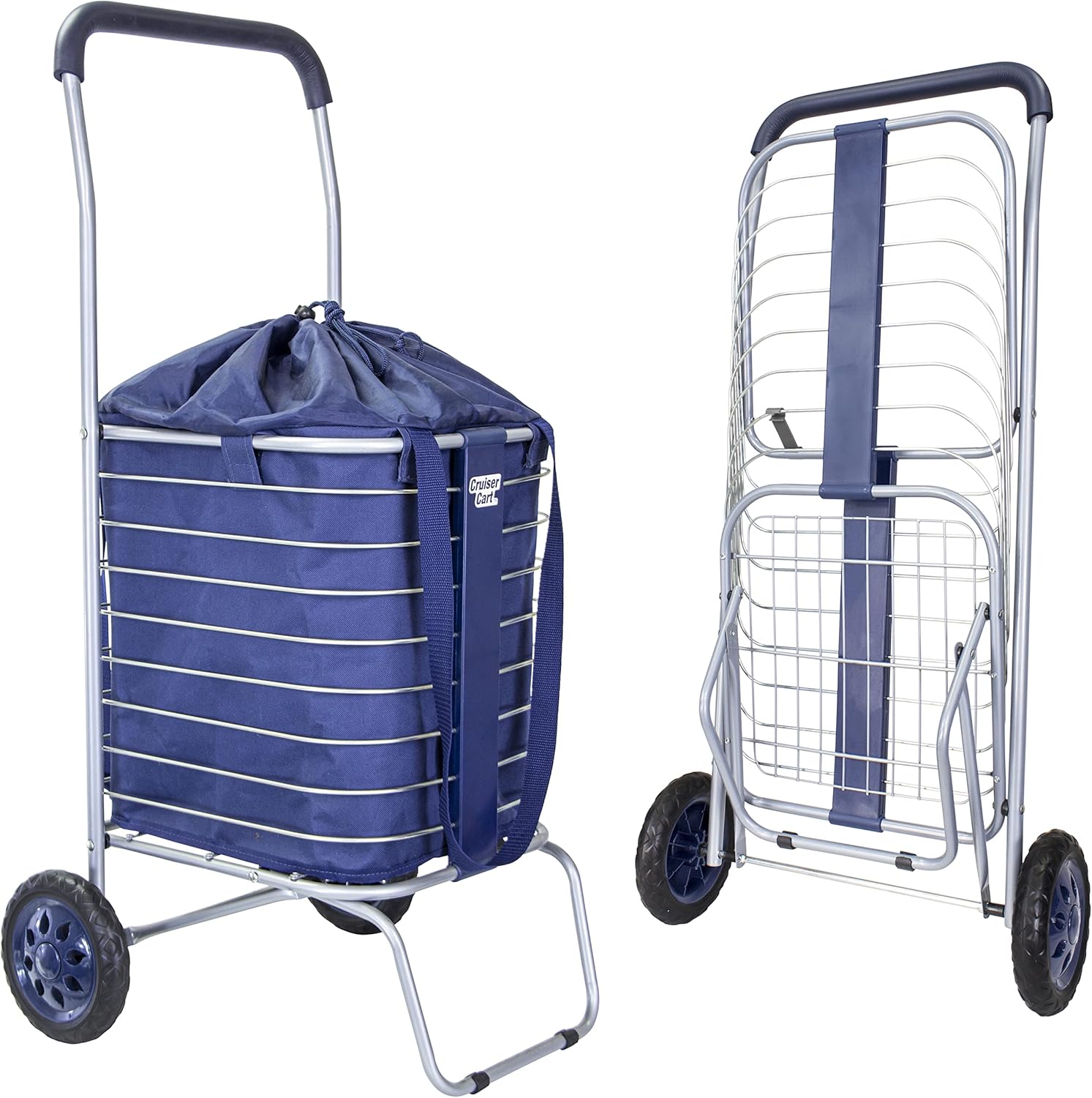 dbest products Cruiser Cart with Bag Bundle Shopping Cover Grocery Rolling Folding Laundry Basket on Wheels Foldable Utility Trolley Compact