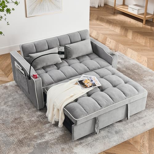 WIIS' IDEA Convertible Sofa Bed,3 in 1 Velvet Sleeper Sofa Pull-Out Bed