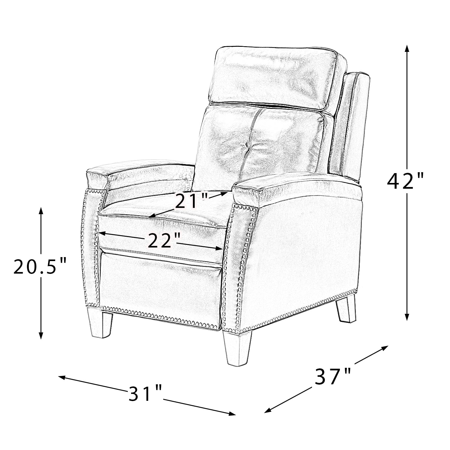 14 Karat Home Mariana Upholstered Genuine Leather Cigar Recliner with Tufted Back Set of 2 in Green
