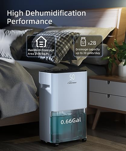 50 Pints Dehumidifier for Basement, Britsou Dehumidifiers for Home with Drain Hose - Quiet Smart Dehumidifier with 3 Modes, 24 Hr Timer