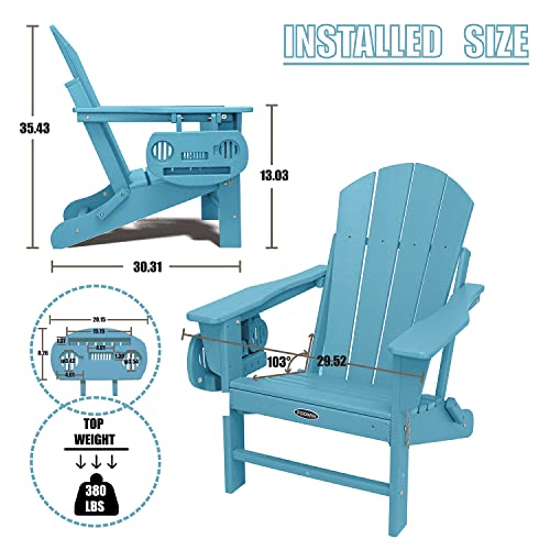 FOOWIN HDPE Folding Adirondack Chair Set of 4, All-Weather Resistant Adirondack Chair w/4 in 1 Cup Holder Trays, Adirondack Chairs for Outdoor, Patio