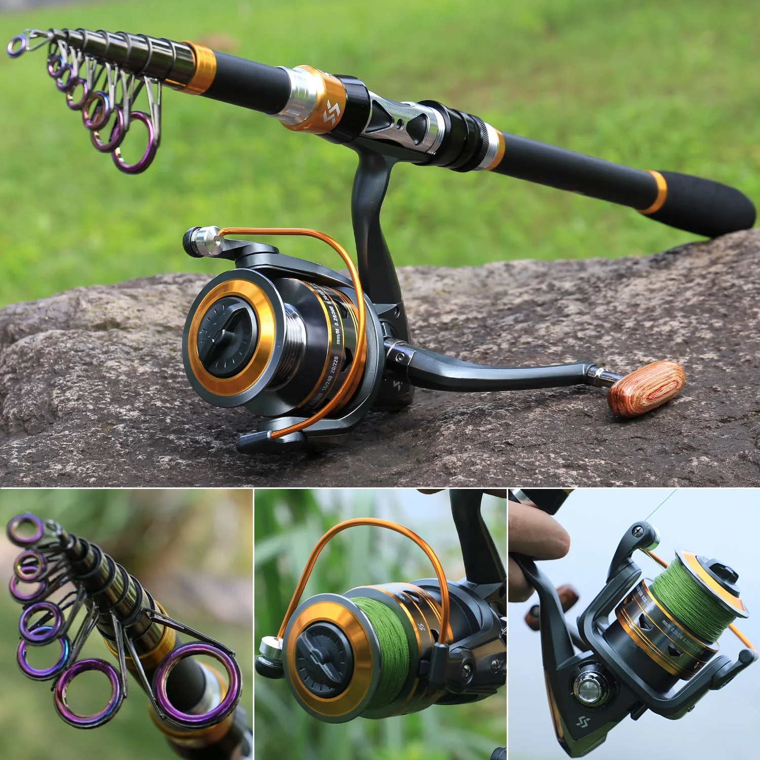 Sougayilang Telescopic Fishing Rod and Spinning Fishing Reel Combo Surf Fishing Pole Reel Set
