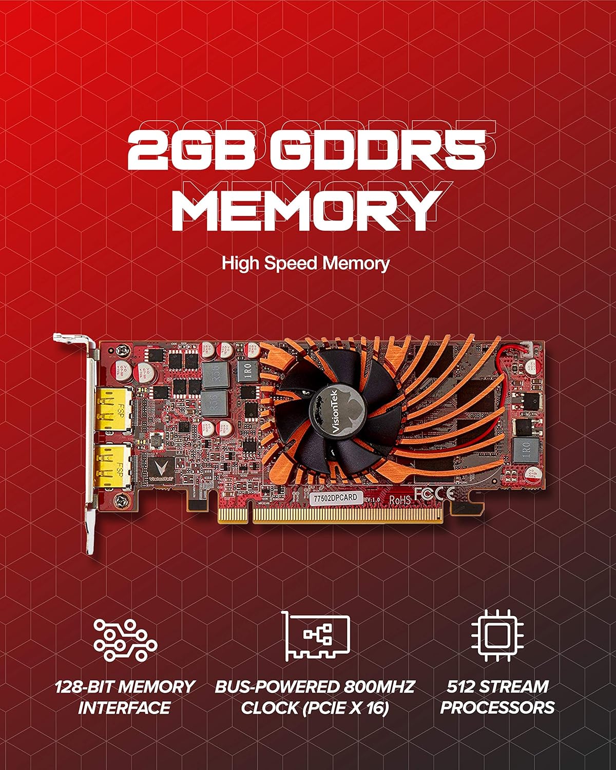 VisionTek Radeon 7750 2GB GDDR5 SFF Graphics Card, 4k 2 DisplayPort 1.2, PCIe, 7.1 Surround Sound, Included Full-Height Bracket (900942)