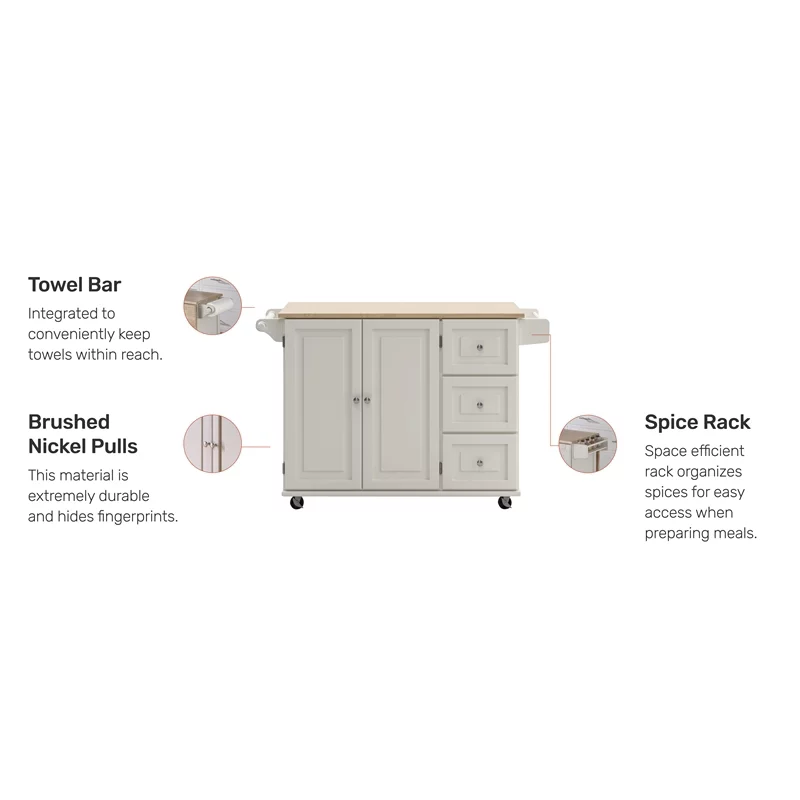 Hawthorne Collections Traditional Wood Kitchen Cart in White
