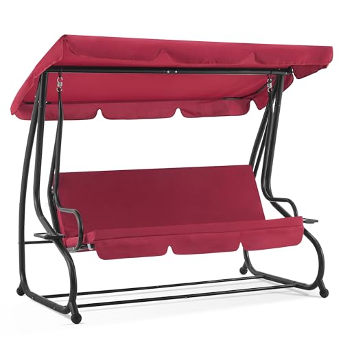 MCombo 3 Seat Patio Swing Chair, Outdoor Swing with Adjustable Canopy, Weather Resistant Steel Frame, Porch Swing Sets for Backyard, Poolside