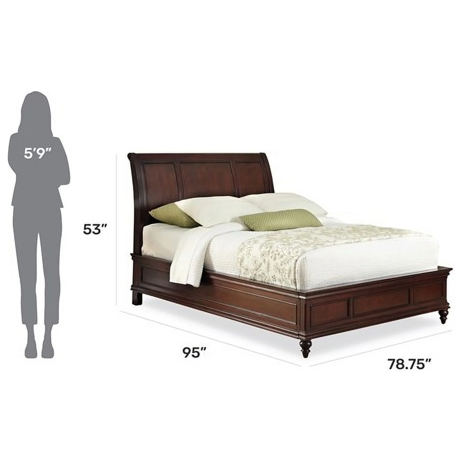 Pemberly Row Transitional King Size Mahogany Wood Sleigh Bed in Rich Cherry
