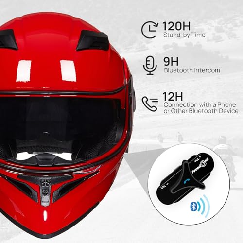 ILM Bluetooth Motorcycle Helmet Modular Flip up Full Face Dual Visor Mp3 Intercom FM Radio DOT Model 902BT(Matte Black, Large)