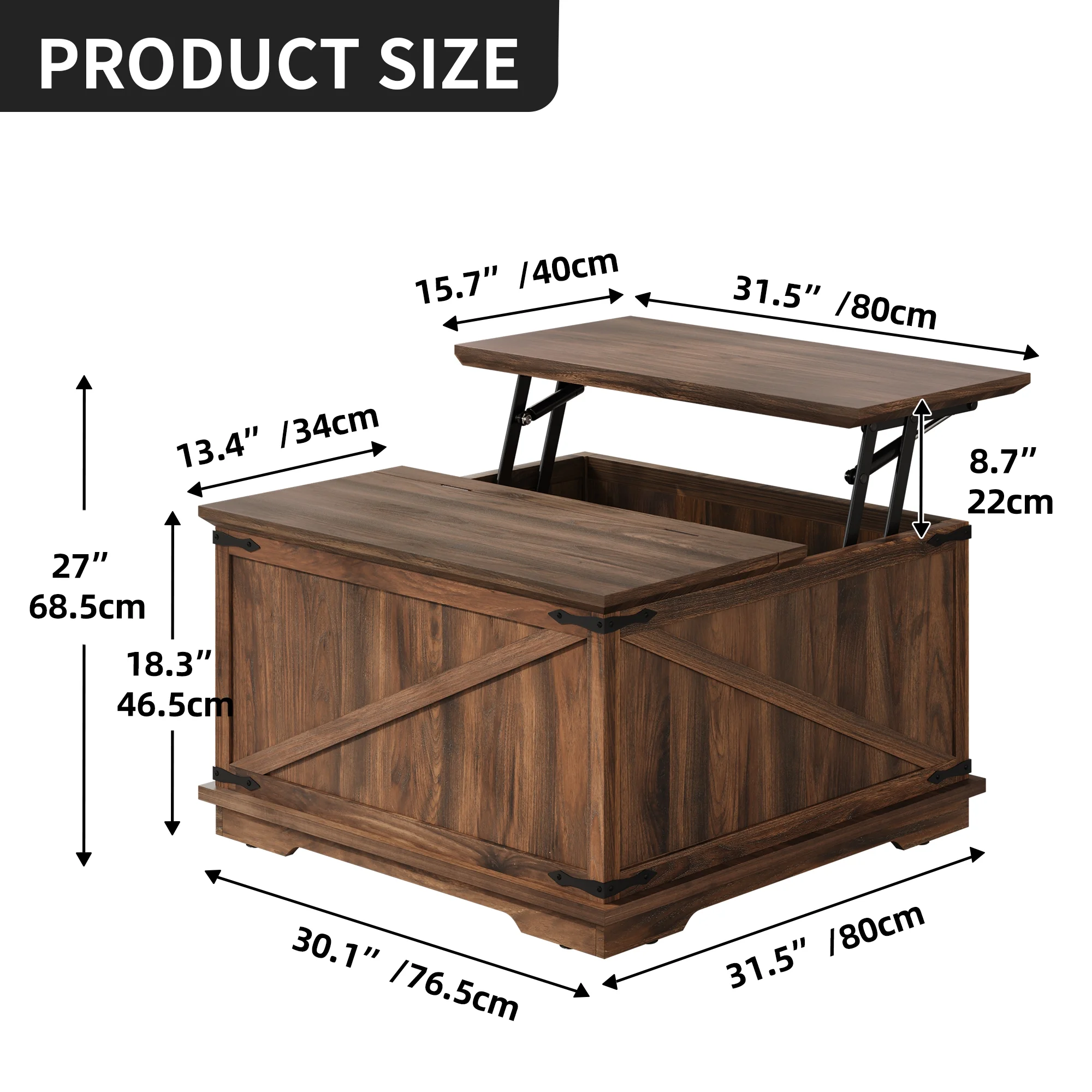 Dextrus Farmhouse Square Lift Top Coffee Table with Storage, Wood Center Table for Living Room, Walnut - Curated Treasures Market